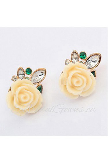 Hot Sale Classic Beige Black Rose Flower Stud Earrings For Women Girls Brincos Jewelry New Fashion