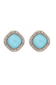 Women Fashion White Rhinestone and Candy Color Square Pierced Stud Earrings