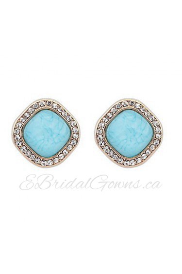 Women Fashion White Rhinestone and Candy Color Square Pierced Stud Earrings