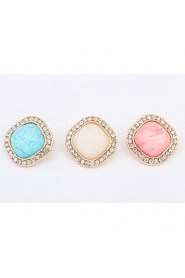 Women Fashion White Rhinestone and Candy Color Square Pierced Stud Earrings