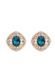 Shinning Round Rhinestone Oval Alloy Stud Earrings Office Fashion Women Summer Style Luxury Jewelry