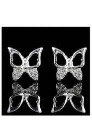 Fashion Pierced Butterfly Clear Rhinestone With Silver Alloy Stud Earrings