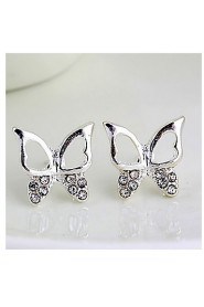 Fashion Pierced Butterfly Clear Rhinestone With Silver Alloy Stud Earrings