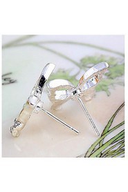 Fashion Pierced Butterfly Clear Rhinestone With Silver Alloy Stud Earrings