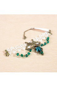 Fashion Green Rose Crystal Bead Lace Bracelet