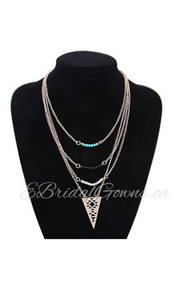 Women's Europe And The United States Three Layers Hollow Out The Triangle Alloy Necklace Sweater Chain