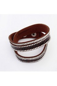 European Style Fashion Multilayer Wild PU Rhinestone Bracelet