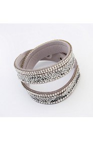 European Style Fashion Multilayer Wild PU Rhinestone Bracelet