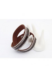 European Style Fashion Multilayer Wild PU Rhinestone Bracelet