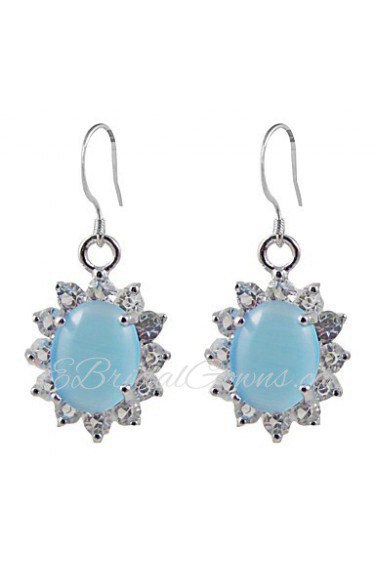 Lovely Platinum Plated Oval Cubic Zirconia Earrings