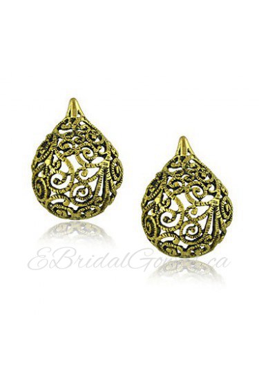 Unique Carving Hollow Out Design Vintage Earrings Jewelry