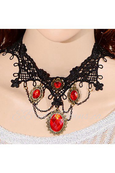 Vintage Four Red Gem Necklace