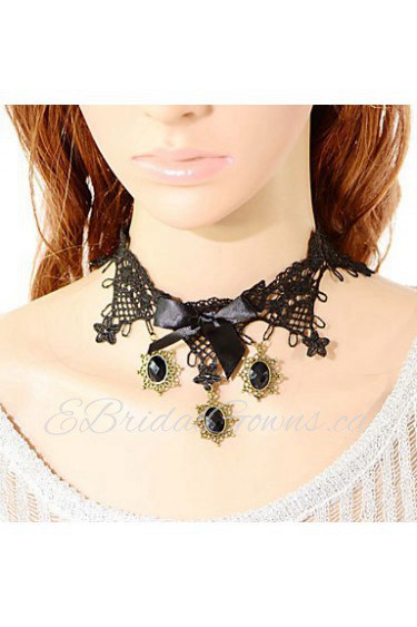 Vintage Three Gem Bowknot Necklace