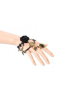 Vintage Black Rose Spider Bracelet With Ring