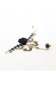 Vintage Black Rose Spider Bracelet With Ring