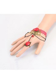 Vintage Red Rose Bowknot Bracelet With Ring