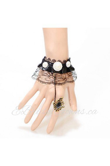 Vintage Black Lace Bracelet With Ring