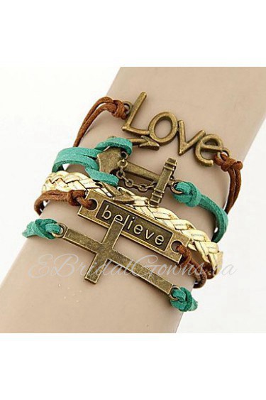 European Style Retro Metal Love Cross Anchors Simple Hand-woven Bracelets