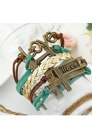 European Style Retro Metal Love Cross Anchors Simple Hand-woven Bracelets