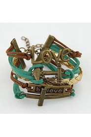 European Style Retro Metal Love Cross Anchors Simple Hand-woven Bracelets