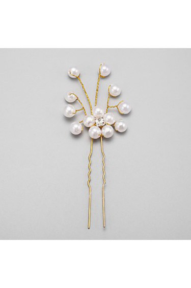 Women's / Flower Girl's Rhinestone / Alloy / Imitation Pearl Headpiece-Wedding / Special Occasion Hair Pin 1 Piece White Round