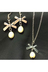 Cute Bow PearlCheap Jewelry Set(Necklace,Earrings)