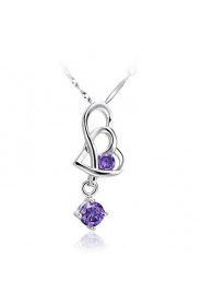 Vintage Heart-Shape Women's Slivery Alloy Necklace(1 Pc)(Purple,White)