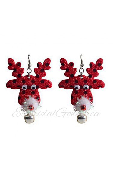 Lureme Fashion Shining Powder Christmas Red The Deer Head Alloy Drop Earrings