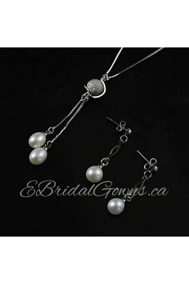 White 3.5 - 4mm A Pearl Necklace With Silver Chain Matching Earring