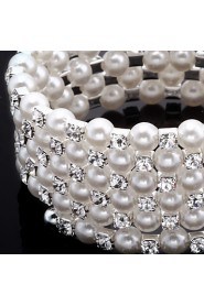 Exquisite Ladies' Rhinestone Strand/Tennis Bracelet In White Pearl