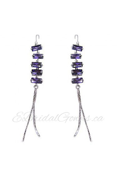 Beautiful Purple Platinum Plated With Rectangle Shape Cubic Zirconia Earrings