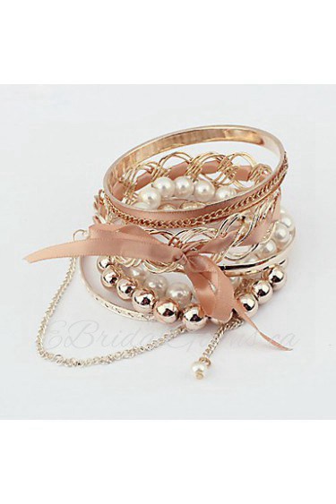 Korean Ribbon Bowknot Pearl Multilayer Bracelet(More Colors)