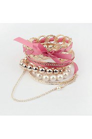 Korean Ribbon Bowknot Pearl Multilayer Bracelet(More Colors)