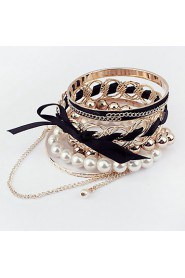 Korean Ribbon Bowknot Pearl Multilayer Bracelet(More Colors)