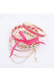 Korean Ribbon Bowknot Pearl Multilayer Bracelet(More Colors)