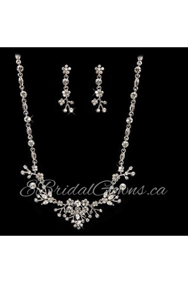 Shining Czech Rhinestones Alloy Plated Wedding Bridal Necklace And Earrings Jewelry Set