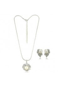 Beautiful Leaves Design Rhinestone Two Pieces Women's Pearl Jewelry Set (50 cm)