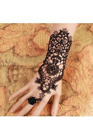 Pure Black Bride Pearl Gloves Wedding Dress Mittens Bridal Bracelet & Ring