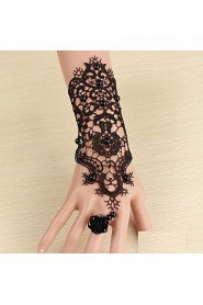 Pure Black Bride Pearl Gloves Wedding Dress Mittens Bridal Bracelet & Ring