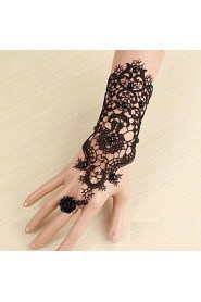 Pure Black Bride Pearl Gloves Wedding Dress Mittens Bridal Bracelet & Ring