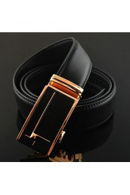 Men Business Automatic Buckle Black Leather Wide Belt,Work/ Casual