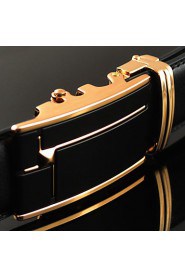 Men Business Automatic Buckle Black Leather Wide Belt,Work/ Casual