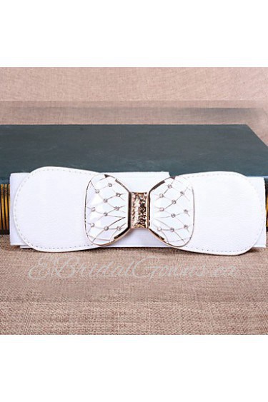 Women Leather Bow Wide Belt,Vintage/ Cute/ Party/ Casual Alloy