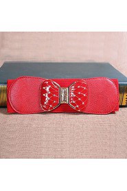 Women Leather Bow Wide Belt,Vintage/ Cute/ Party/ Casual Alloy