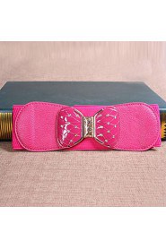 Women Leather Bow Wide Belt,Vintage/ Cute/ Party/ Casual Alloy