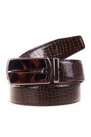 Men's Belts Cowskin Faux Crocodile Pattern Youth Leisure Business Automatic Buckle Belts Coffee