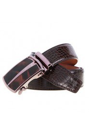 Men's Belts Cowskin Faux Crocodile Pattern Youth Leisure Business Automatic Buckle Belts Coffee