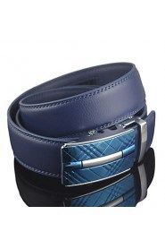 Men Blue Automatic Buckle Genuine Leather Wide Belt Waist Strap,Work/ Casual