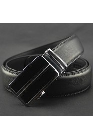 Men Black Business Automatic Buckle Leather Wide Belt,Work/ Casual