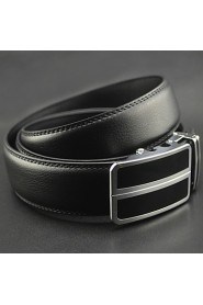 Men Black Business Automatic Buckle Leather Wide Belt,Work/ Casual